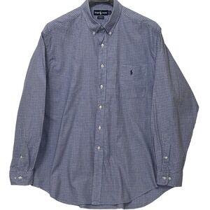 Polo Ralph Lauren Yarmouth Oxford Button Long Sleeve Check Blue Shirt 17.5 36/37